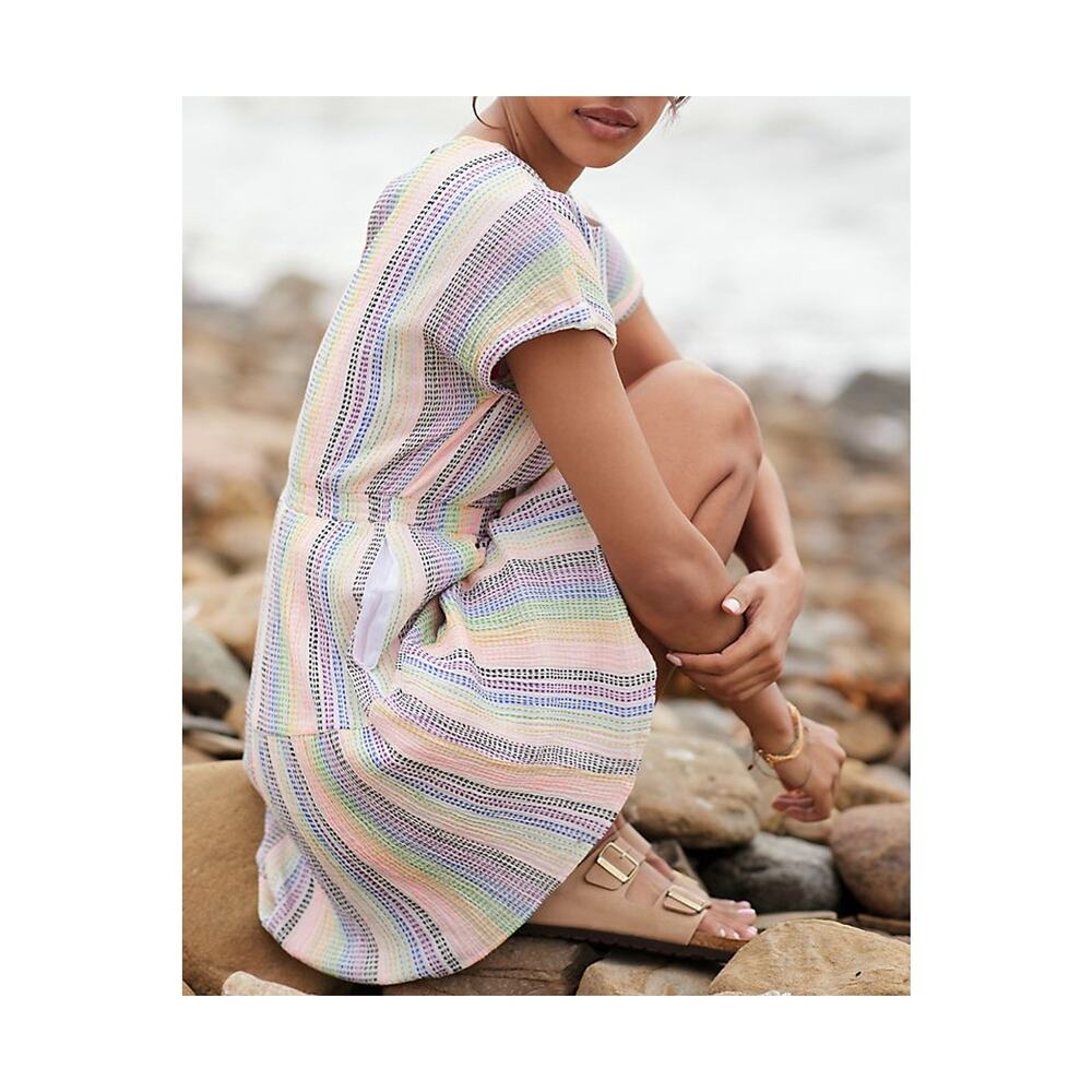 Anthropologie 'Dolan' White Cotton Blend Short-Sleeve Striped Mini Dress Size